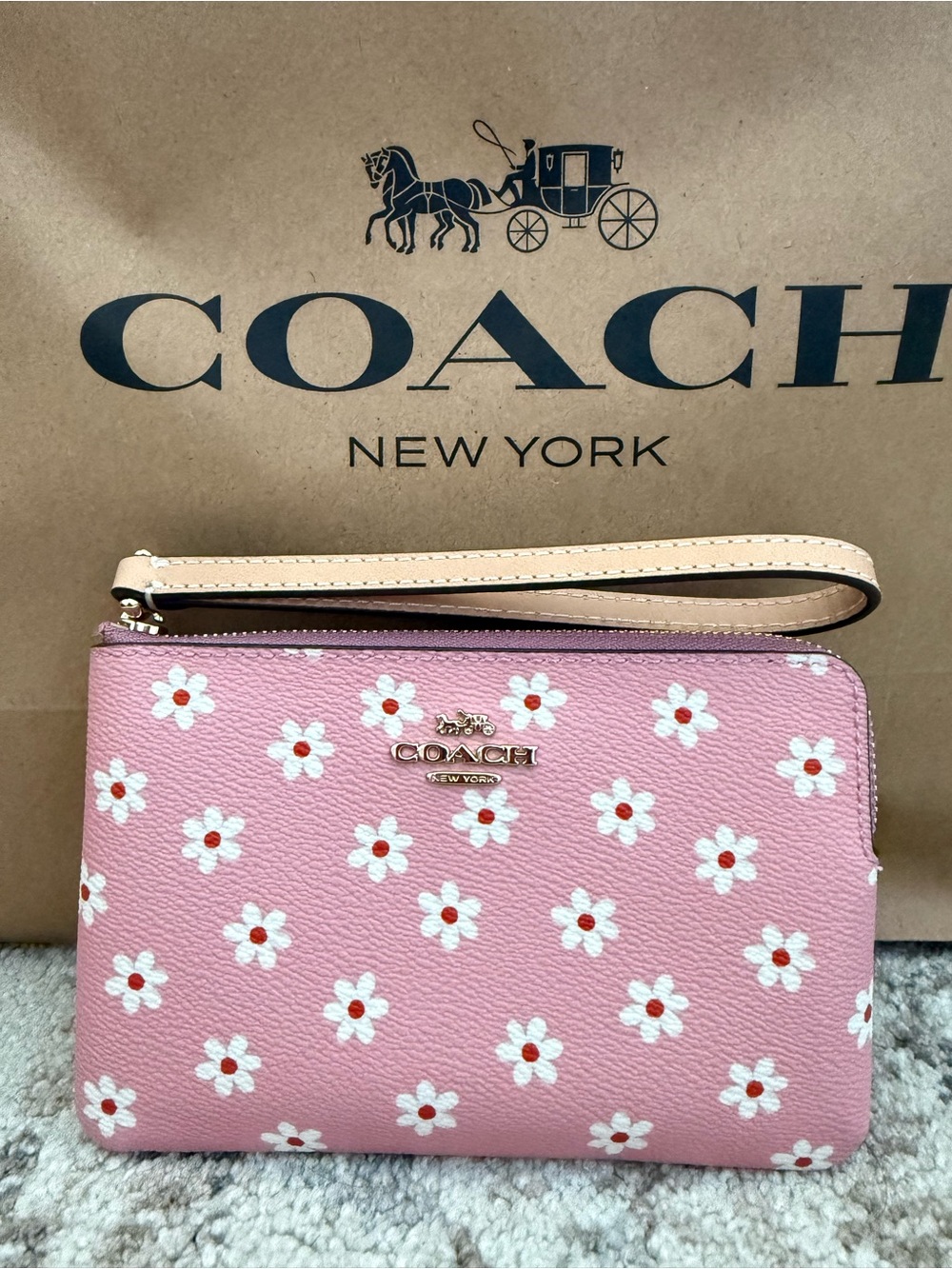 Coach Pink Wristlet with Gold Logo - Picture 3 of 10